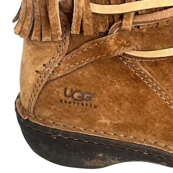 Ugg Boots Gaviota Women's 7 Rubber Sole Chestnut Struct Suede Fringe Sheepskin - Picture 6 of 14